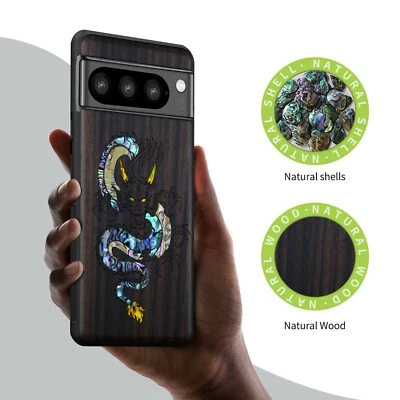 Funda de madera con incrustaciones a mano para Google Pixel 8 Pro 7a 7 Pro 6 Pro 6a 7 8 Cubierta Dragon Foto 1 de 4
