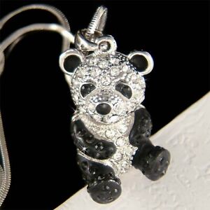 3D Süß Pandabär mit Swarovski Kristall Chinesisch Neujahr Halskette Schmuck