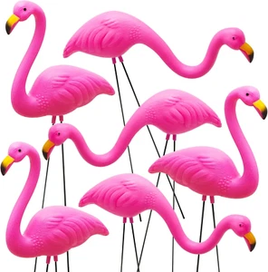 JOYIN Set of 2 Small Pink Flamingo Yard Ornament Stakes Mini Lawn Plastic Flamin - Picture 1 of 14