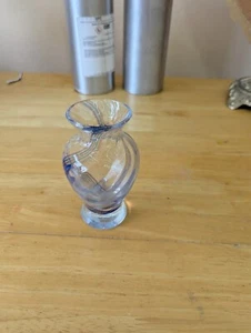 VINTAGE SMALL CAITHNESS GLASS VASE WITH BLACK, WHITE, BLUE PATTERN - Picture 1 of 4