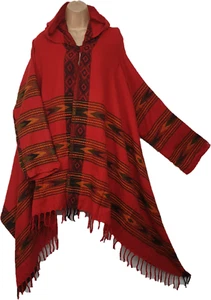 Ladies Shawl Wrap Hooded Warm Scarf Bohemian Cape Hippie Long Sleeve Blanket RED - Picture 1 of 7