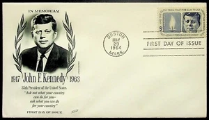 1964 John F. Kennedy Memorial FDC Fleetwood Cachet 5¢ Eternal Flame Stamp Boston - Picture 1 of 2