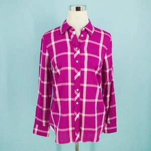 Talbots Size XS Magenta Plaid Print Classic Collared Button Down Cotton Top NEW - Picture 1 of 5