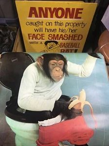 Go Bananas Poster * 1973 Eurodecor * Monkey on Toilet * New old stock  - Picture 1 of 12