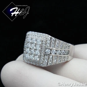 MEN SOLID 925 STERLING SILVER ICY BLING CUBIC ZIRCONIA SQUARE BLING RING*SR153 - Picture 1 of 5