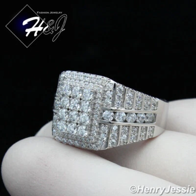 男式纯色 925 纯银 ICY BLING CUBIC ZIRCONIA 方形闪亮戒指*SR153 — 第 1/4 张图片