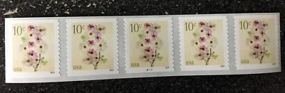 2024USA #5906 10c Poppies & Coneflowers - Plate Number Coil Strip 5 PNC Mint - Image 1 of 2