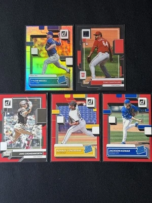Donruss Baseball Numbered Cards (5 cards)  2022’s, Megill /99, Santillan SSP/50  - Image 1 of 4