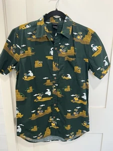 Disney Wall-E Eve Men’s Button Front Short Sleeve Shirt XS Medium Green - Picture 1 of 3
