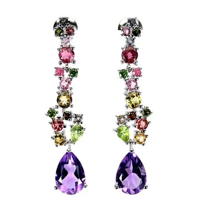 Pendientes de plata de ley 925 pera amatista 10x7 mm turmalina piedras preciosas joyería Foto 1 de 4