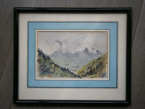 Small Painting Watercolour Pattern Landscape Mountain Alps Antique No ° 2 - Picture 1 of 11