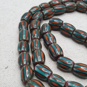 Vintage Green Red  Venetian Style Chevron Beaded Necklace - Picture 1 of 22