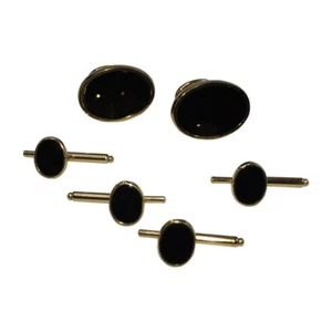 Pierre Cardin Gold and Onyx Cuff Links and Stud Set - Picture 1 of 5