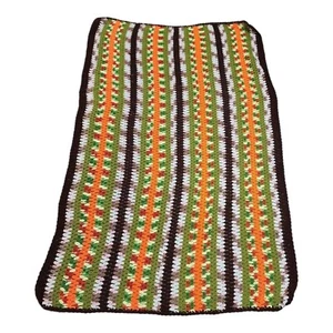 Vintage Crochet Afghan 60x40 Multi-Colored Striped Country Farmhouse Handmade - Picture 1 of 8