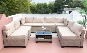 9-Piece Patio Furniture Set, All-Weather Boho Outdoor Conversation Set Sectional - Picture 1 of 4