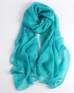Bufanda 100 % seda grande mujer 70x43" chal envolvente sólido color puro verde JH39-2 - Imagen 1 de 5