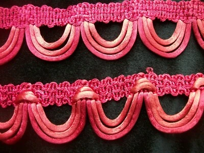 Cordón festoneado tapicería vintage 2 1/3 yardas rojo anaranjado Foto 1 de 4