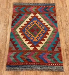 Chobi Handgewebter Gemüse Gefärbt Afghanisch/Türkisch Wolle Kelim Läufer Teppich, Größe 90x59 CM - Bild 1 von 3