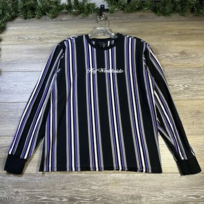 HUF Sweater Size Medium Men’s Slim Striped Purple Black White CrewNeck Pullover - Image 1 of 4