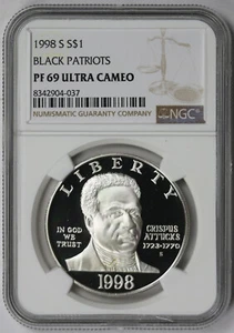 1998-S Black Patriots Modern Silver Commemorative $1 PF 69 Ultra Cameo NGC - Picture 1 of 4