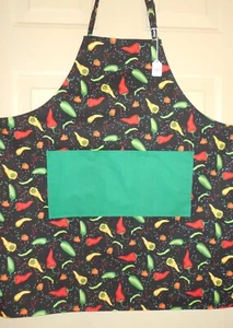 Adult Handcrafted Bib Apron - Hot Pepper Grn theme - Picture 1 of 2