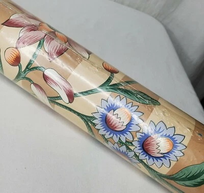 Papel Pintado Vintage Flores Azul Naranja Rojo Rayas Fondo Preparado EE. UU. Foto 1 de 4