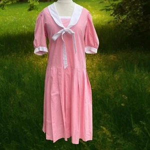 Vintage JAKE Pink Sailor Moon Retro 20s Pleated Nautical Tea Dress Size 16 - Imagen 1 de 3