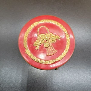 Red & Gold Floral Powder Case 3" Diameter - Picture 1 of 7