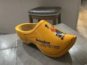 Vintage importierter Heineken Bier niederländisch gelb Holz Clog Schuh Made in Holland GUC - Bild 1 von 6