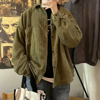 Winter Casual Corduroy Men's Jacket Fashion Loose All-match Outwear Coats Shirts - Image 1 of 4