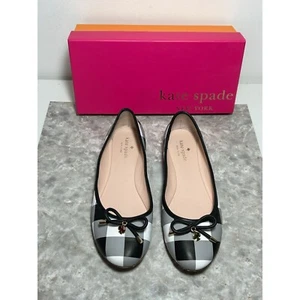 Kate Spade New York Willa Nappa Ballet Gingham Flat Black/White - Sz 9.5 - Picture 1 of 10