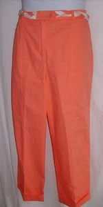 Denim &  Co Size L Orangish Pink Faux Belted Cuffed Pants - Picture 1 of 3