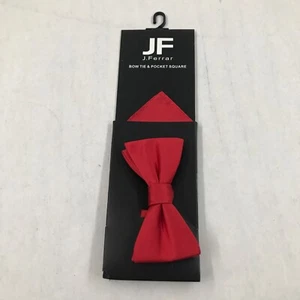 JF J. Ferrar Pre-Tied Bow Tie & Pocket Square Set NEW Red - Picture 1 of 6