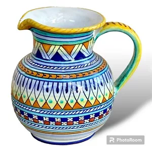 Deruta Artistic Ceramic Pitcher Handmade In Italy Signed Vintage - Picture 1 of 4