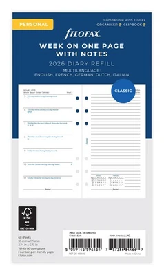 Filofax Kalender Personal 1 Woche auf einer Seite mit Notizen (mehrsprachig)2026 - Bild 1 von 4