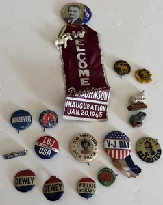 Lot Of 16 Most Political Campaign Button Pins Roosevelt LBJ Hoover Willkie Dewey - Picture 1 of 7
