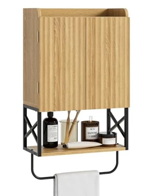  Fluted Bathroom Wall Cabinet, Small Hanging Bathroom Cabinet with Oak - Image 1 of 4