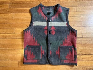 VINTAGE Banana Republic Aztec Vest Men’s Medium Red Black Green Wool Blend - Picture 1 of 11