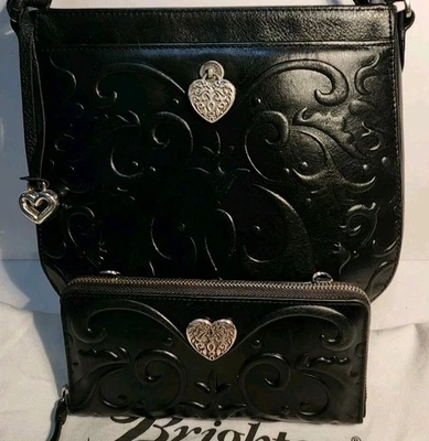 BRIGHTON CORDOBA COLLECTION 3D BLACK MARCELLA CROSSBODY ORGANIZER WALLET SET  - Image 1 of 4