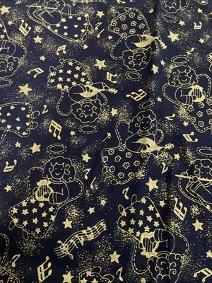 Fabric Traditions Musical Angels Vintage Navy Blue Background Gold 6 Yards - Image 1 of 4