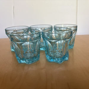 Anchor Hocking Fairfield Aqua Blue 3 ½” Old Fashioned Lowball Tumblers 5 - Picture 1 of 5