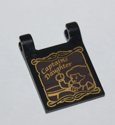 1 x Lego Black Flag 2x2 Gold 'Captains Daughter' pattern ref 2335pb075 set 4193 - Photo 1/2