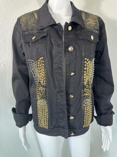 VTG Luxe Moda Sz M Black Rhinestone Studded Jacket Grunge Glam Rock ...