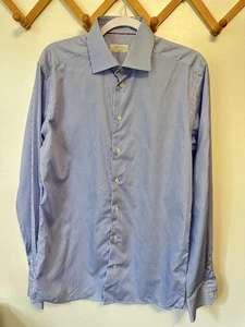 Eton Shirt Mens 16 Slim Fit Blue White Stripe Long Sleeve Button Up Dress Preppy - Picture 1 of 7