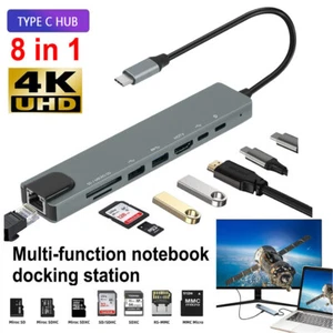 USB-C Hub 8-IN-1 Adapter 4K HDMI USB 3.0 LAN RJ45 Ethernet Micro SD Kartenleser - Bild 1 von 10