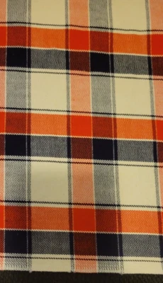 VINTAGE 1960s-1970'S  red white black  plaid  FABRIC  craft 100% Cotton woven - Image 1 of 4
