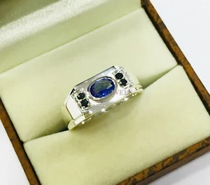 Anillo De Gemas Natural De Tanzanita Y Espinela Negra Con Plata De Ley 925 #1571 - Imagen 1 de 5