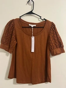 Jane Delancey Womens Peasant Top Size Small Brown Short Sleeves - Picture 1 of 6