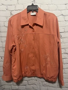 Alfred Dunner Women's Jacket Floral Stitch Design Size 14 Coral Button Up -C - Picture 1 of 8