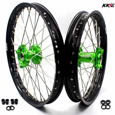 KKE 21/19'' Wheels Rims Set Fit Kawasaki KX250F KX450F 2006-2021 CNC Green Hub - Imagem 1 de 4